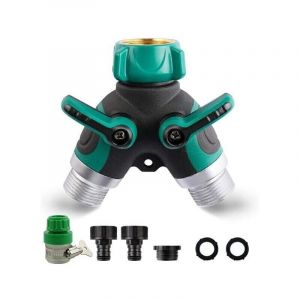 Aamunpa - Séparateur de Tuyau à 2 Voies, Splitter de Tuyau D'arrosage, 3/4" et 1/2" Distributeur 2 Voies avec 2 Sorties Vannes, Répartiteur 2 Voies