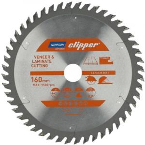 Lame de scie circulaire pour contreplaqu&eacute; et m&eacute;lamin&eacute;s d.160 - Al&eacute;sage : 20 mm - Diam&egrave;tre : 160 mm - Nombre de dents : 48 - NORTON