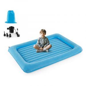 GOPLUS 118 x 165cm Lit Gonflable Enfant, Lit de Voyage Gonflable pour Bébé avec Matelas Amovible,Matélas Gonflable avec Sac de Rangement, avec Pompe