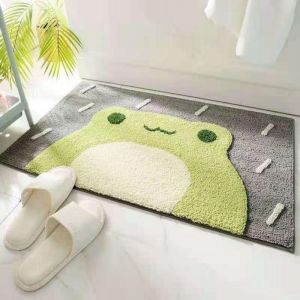 Tapis de bain polyvalent de luxe &agrave; poils longs, tr&egrave;s absorbant, r&eacute;sistant au glissement, mignon tapis de douche , petite grenouille de pluie