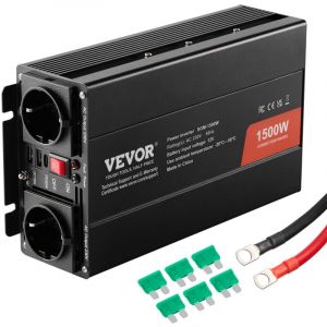 Mophorn - vevor Onduleur a onde sinuso茂dale modifiee, 1500 w, onduleur cc 12 v a ca 230 v avec 2 prises ac, 2 ports usb, 1 port Type-C, 6 fusibles de