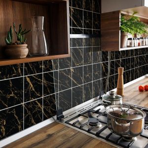 Sticker Mural Carrelage adh&eacute;sif Cuisine Salle de Bain - 30 stickers carrelages marbre noir de rodhes - 30stickers15x15cm