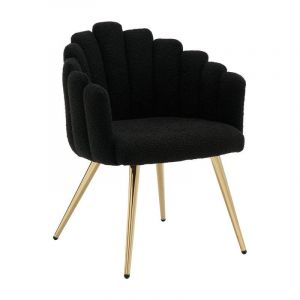 Fauteuil Salon Moderne Fauteuil avec Pied Doré Fauteul Salon Rembourré Fauteuil Coiffeuse pour Salon, Fausse Fourrure, Noir