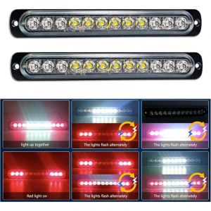 Lot de 2 feux stroboscopiques d'urgence à LED blanc/rouge de 19 cm, 12 V/24 V, feux de détresse, feux antibrouillard pour camion, voiture, VTT, 4x4,