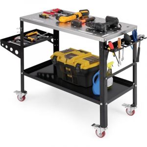 Table de Soudage avec Support et Plateau &agrave; Outils, Capacit&eacute; 544 Kg, Table d'Etabli de Soudage, Trous de Fixation de 1,6cm, Etag&egrave;re Inf&eacute;rieure,
