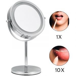 Mucola &ndash; Miroir cosm&eacute;tique grossissant 10x &ndash; &Eacute;clairage LED &ndash; Diam&egrave;tre 20 cm &ndash; Acier inoxydable &ndash; Fixation murale ou sur table - 10Miroir
