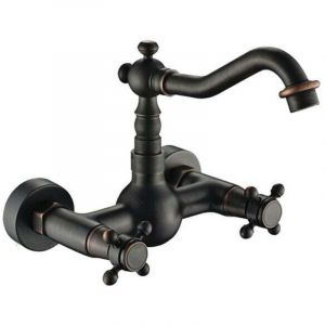 ZVD - Mitigeur de cuisine antique inspir&eacute;e robinet de cuisine - fixation murale, Vieux laiton (noir)