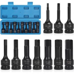 10 Pièces Douille Hexagonale Mâle 1/2", H5, H6, H7, H8, H10, H12, H14, H16, H17, H19, Jeu de Douille Allen avec Boîte, Douille à Six Pans Creux en