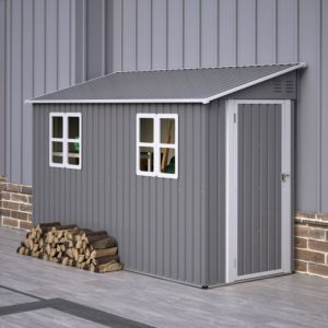 Abri de jardin m&eacute;tal ext&eacute;rieur 1.2x3 m, kit de sol, 2 fen&ecirc;tres, design adoss&eacute; avec porte gauche ou droite