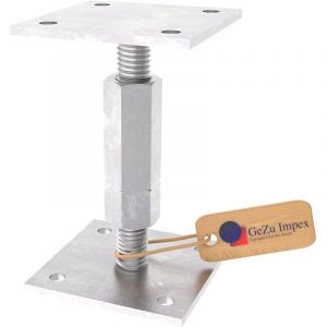 Lot de 16 Pied de poteau carr&eacute; r&eacute;glable galvanoplastie 70 x 70 mm &ndash; hauteur ajustable 140 &agrave; 190 mm avec platine bois pour cl&ocirc;tures &ndash; GeZu Impex