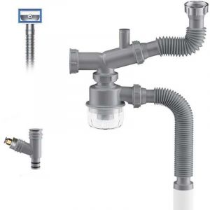 Kit de vidange pour broyeur &agrave; d&eacute;chets, siphon en P pour &eacute;vier de cuisine 1 1/2, gain de place, visible, anti-obstruction, anti-odeur, double bonde