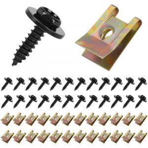 Kit de Clip &agrave; Vis et &Eacute;crou, 48PCS U-Clips Et Des Vis Kit Universal Metal, Auto Clips de Fixation Voiture Kit de Clip &agrave; Vis, pour Voiture Garde-boue