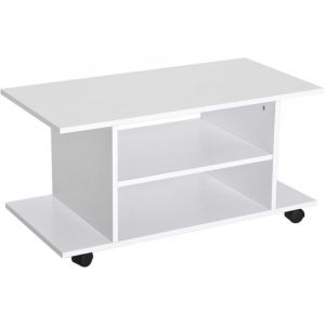 Meuble TV Meuble TV avec roulettes pivotantes, banc TV en bois avec &eacute;tag&egrave;res, support t&eacute;l&eacute; pour t&eacute;l&eacute;vision jusqu'&agrave; 42 pouces, style contemporain pour