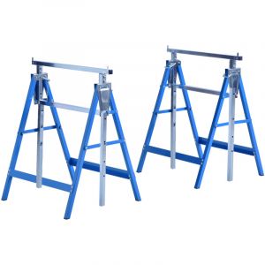 Ensemble de 2 tr&eacute;teaux t&eacute;lescopiques r&eacute;glables pour ma&ccedil;ons, &eacute;tabli de menuisier en acier pour bricolage, outils de scie pliants bleus