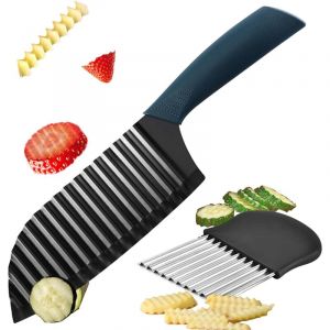 Trancheuse &agrave; Frites, Couteau &agrave; Vagues, Coupe l&eacute;gumes ondul&eacute;, Coupe Frites en Acier Inoxydable, Couteau Tranches Pomme Terre, pour Pommes de Terre,