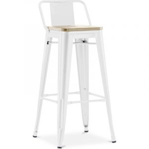 Industrial Style - Tabouret de bar avec dossier - Design industriel - Bois et acier - 76cm - Nouvelle édition - Stylix Blanc