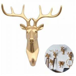Porte-manteau mural en forme de cerf dor&eacute; avec crochets pour serviettes et cl&eacute;s Ortviai