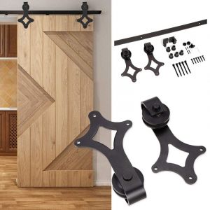 Swanew - Rail Porte Coulissante Système de Porte Coulissante Ensemble d'accessoires pour Rail en bois Verre 150kg 200CM - Noir