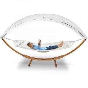 Swanew Hamac avec support - Structure en Bois - Blanc - 205 x 150 cm - Toile poly - coton