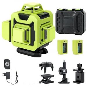 Ulisem Niveau Laser 360&deg;x 4 Chantier Autonivelant,Lazer Niveaux 4D 16 Lignes Laser,Nivellement Automatique, Support Rotatif, T&eacute;l&eacute;commande,2x2400 mAh
