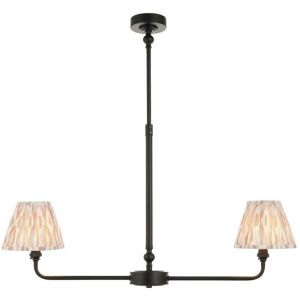 Endon Lille Suspension noire mate avec abat-jour en tissu imprim&eacute; neutre Ikat 16 cm 2 x B22