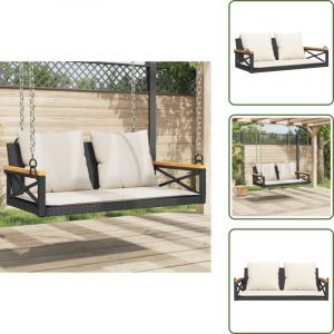 Balancelle avec coussins noir 109x62x40 cm r&eacute;sine tress&eacute;e - Balancelle De Jardin - Banc De Jardin - Chaise Suspendue - Fauteuil Suspendu - Relax