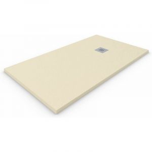 Allstone - Receveur de douche en r&eacute;sine extra-plate Toutes les tailles - 6 couleurs - Bonde et grille cadeau - Cr&egrave;me Ral 1015 90X110 cm