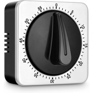 Minuteur de Cuisine, Bo&icirc;tier 100% M&eacute;canique en Acier Inoxydable, Minuteur Aimant&eacute; Aucune Pile Requise, Timer Cuisine avec Alarme Forte - 60 Minutes,