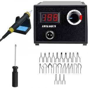 Groofoo Kit pyrograveur sur bois, 60W Machine à Pyrogravure Numérique 0-730°C ​​​​Température Réglable, Pyrograveur Professionnel avec 23 Pyrogravure