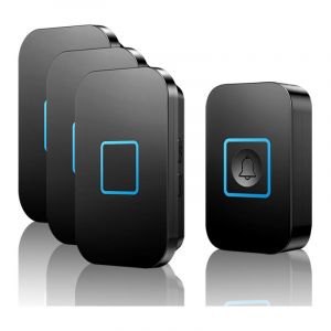 Noir Sonnette sans fil, port&eacute;e de 400 m, sonnette d'entr&eacute;e ext&eacute;rieure &eacute;tanche IP55 avec 3 r&eacute;cepteurs enfichables, 60 m&eacute;lodies, 5 niveaux de volume,