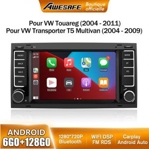 AWESAFE 4G Autoradio Android 13 pour VW Touareg Transporter T5 Multivan 6Go+128Go avec 7'' &Eacute;cran Tactile GPS Carplay Android Auto