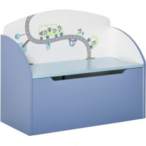Banc de Rangement 2 en 1 pour Jouets en Bois, Coffre &agrave; Banc avec Dossier pour Enfants 3-6 Ans, 60x30x50 cm, Bleu