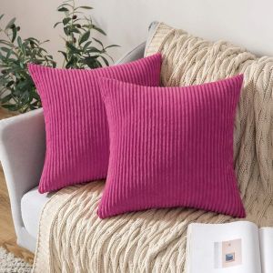 Lot de 2 Decorative Housse de Coussin en Velours Côtelé Canapé Taie d'oreiller Douce pour Maison Salon Chambre Lit Clic Clac 45x45cm Fushia