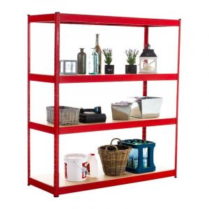 Etagère galvanisée pour charges lourdes en métal 4 niveaux rouge 160x60x180cm ETA10074