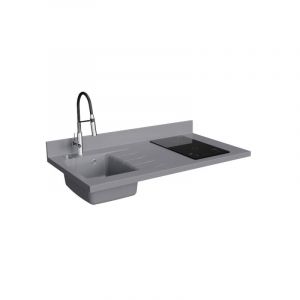 Plan de travail monobloc PlaniQuartz avec évier - 120 cm - Cromo - évier à gauche - Plaque de cuisson Induction