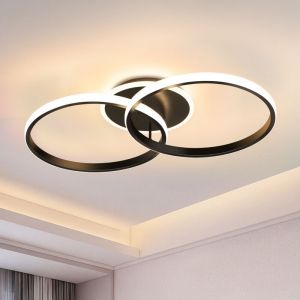 Plafonnier LED, 36W Lampe de Plafond Moderne Ronde, Double Anneau, 3000K&ndash;6500K R&eacute;glable, Lustre LED Plafonnier pour Salon Chambre Couloir &ndash; Noir