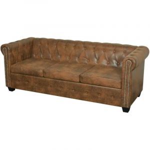 Canap&eacute; Chesterfield 3 places vintage en cuir v&eacute;ritable, canap&eacute; de bureau, meuble rembourr&eacute; en similicuir marron