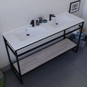 Meuble salle de bain structura 140 cm avec plan double vasque- plan stratifi&eacute; Bois