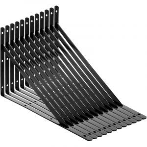 12 pi&egrave;ces de supports d'&eacute;tag&egrave;re, 400 x 250 mm Noir M&eacute;tal &Eacute;querre d'&eacute;tag&egrave;re, Console m&eacute;tallique &agrave; charge lourde &Eacute;querre murale, Support d'&eacute;tag&egrave;re