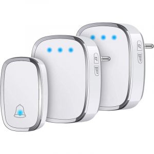 Sonnette sans Fil Ext&eacute;rieur &Eacute;tanche IP44, Sonnette de Porte 300 M&egrave;tres, Kit de Carillon avec LED Flash, 1 &Eacute;metteur et 2 R&eacute;cepteurs