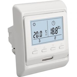 Thermostat programmable hebdomadaire &agrave; affichage num&eacute;rique blanc, AC230V 16A, adapt&eacute; au chauffage par le sol &eacute;lectrique avec sonde de 3 m