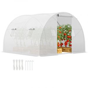 Serre de jardin tunnel - Outsunny - 9 m&sup2; - 4 fen&ecirc;tres porte zipp&eacute;e enroulable - ch&acirc;ssis acier galvanis&eacute; b&acirc;che PE - 3x3x2 m blanc