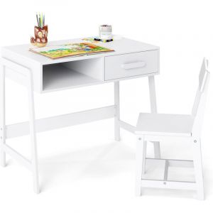 GOPLUS Bureau Fille Gar&ccedil;on 3+ Ans, Table Enfant avec Chaise Ergonomique, Table d'&Eacute;tude en Bois avec Tiroir, Bureau Enfant avec Rangment pour Chambre