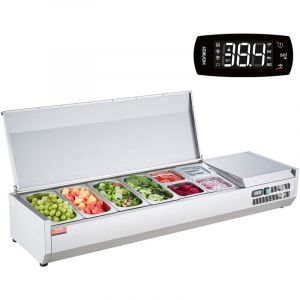 VEVOR Saladette Refrigeree a Poser 155 W, Vitrine Refrigeree pour Pizzeria, avec 4 1/3 Casserole et 4 1/6 Casseroles, Corps en Inox 304, Couvercle en