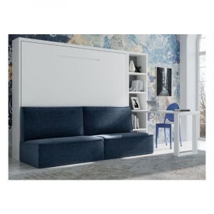 Les Tendances - Lit escamotable 140x200 avec canapé tissu Logia-Canapé Naturel-Structure et Façade Cambrian-Version lit+canapé