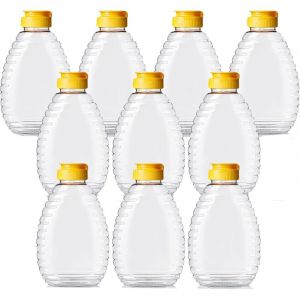 10 Pcs Bouteille de Compression de Miel, Distributeur de Miel Bouteille &agrave; Sauce Bouteille &agrave; Condiments Flacons Plastique avec Bouchon Sauce