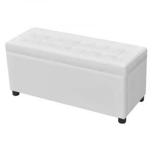 Banquette coffre capitonn&eacute;e similicuir blanc Mouby 87 cm