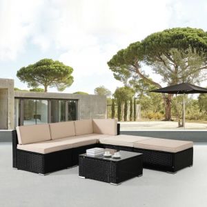 Salon de jardin polyrotin Barcelona 5 personnes combinable librement noir - Arebos