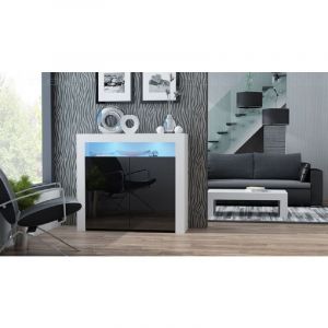 Dusine - Buffet brillant noir Spider illuminé led 107cm Caisson Blanc mat