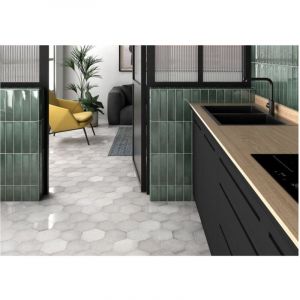 Carrelage grès cérame effet rustique HERITAGE hexagone 20x17,5cm Hexagone 20x17,5 cm Blanc cassé - Mat et Brillant (mélange) - boîte de 0.71 m2